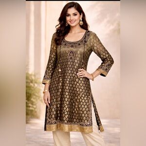Navy & Gold Zardosi Kameez - Heavily Embellished Tunic - Size M/L